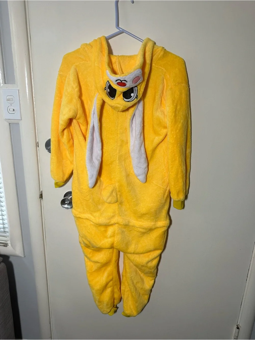 Yellow Plush Hooded Kids One-Piece with Face Hood